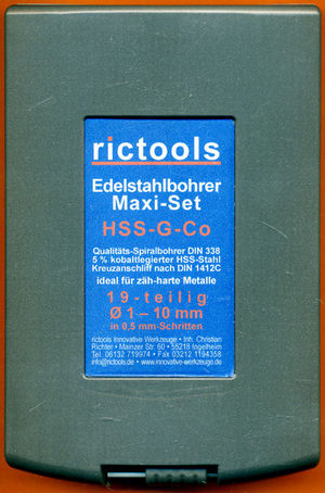 rictools Edelstahlbohrer HSS-G-Co Maxi-Set in der RoseBox