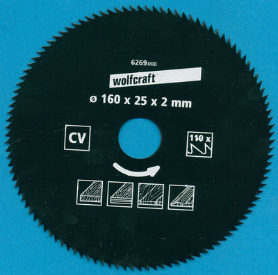 wolfcraft Serie blau Handkreissägeblatt CV mit Antihaft-Beschichtung Ø 160 mm, Bohrung 25 mm